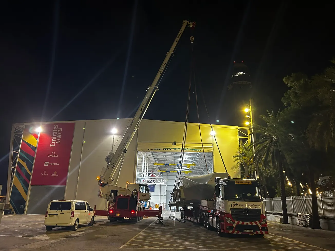 Emirates Team New Zealand AC75 Taihoro arrives in Barcelona under cover of darkness