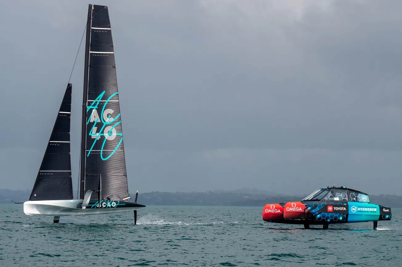 First AC40 flies on first sailing day in Auckland