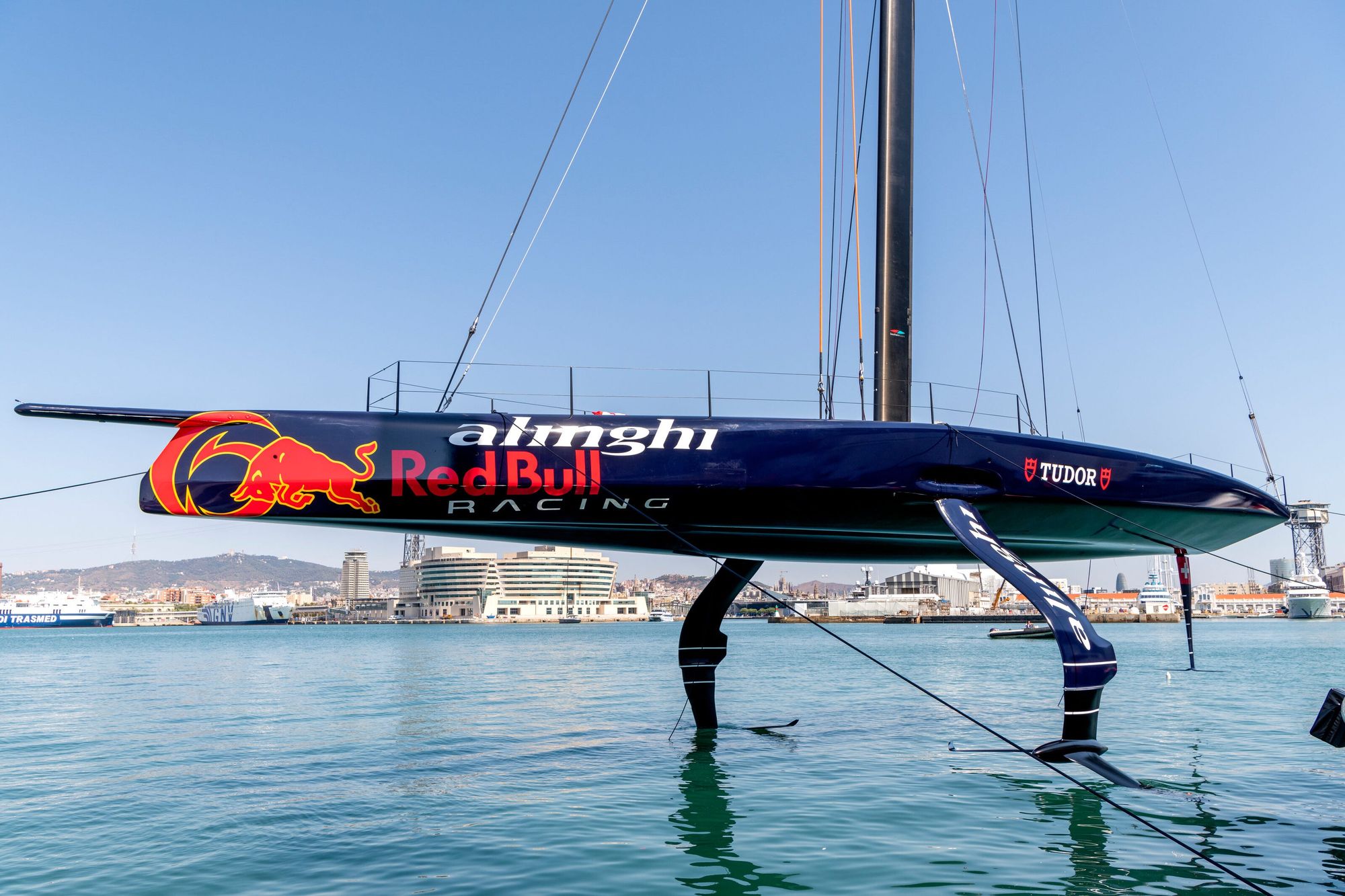 Dean Barker and Pietro Sibello on hand as Swiss syndicate prepares for first sail after AC75 christening in Barcelona