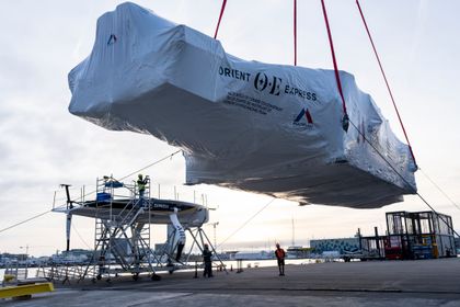 Orient Express Racing Team AC75 arrives in Barcelona