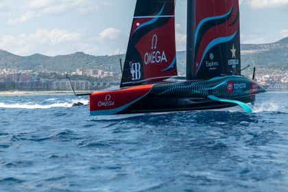Emirates Team New Zealand AC75 sails in Barcelona for first time