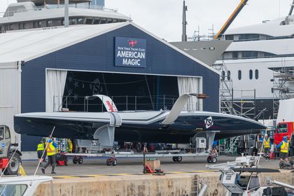 First images as American Magic's AC75 uncloaked in Barcelona