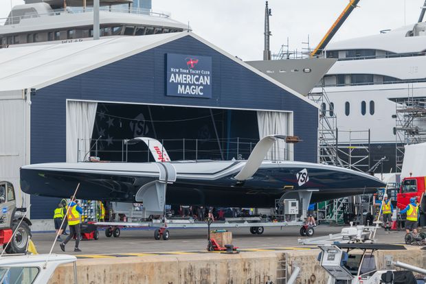 First images as American Magic's AC75 uncloaked in Barcelona