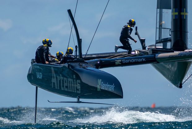 Swedish newcomers impress on turbulent opening day of SailGP Season 6 in Perth