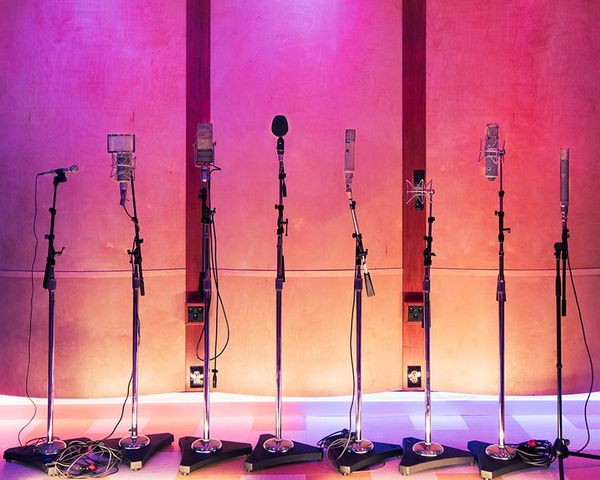 Boulevard Recording live room with vintage microphones 