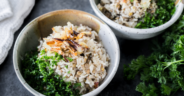20 Healthy Meals to Make with Non-Perishable Foods: Middle Eastern Lentils & Rice with Crispy Onions