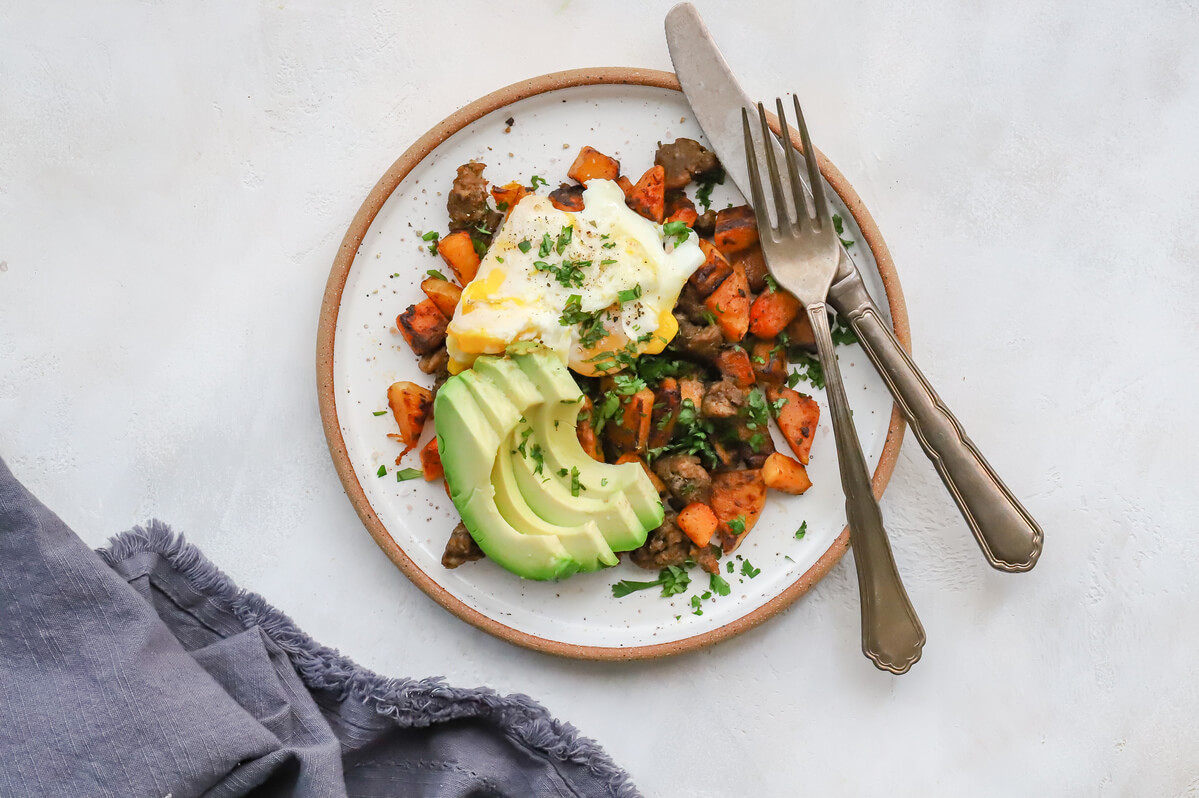 21 Recipe Ideas to Help Manage Your Clients Blood Sugar:  Chorizo & Squash Breakfast Hash