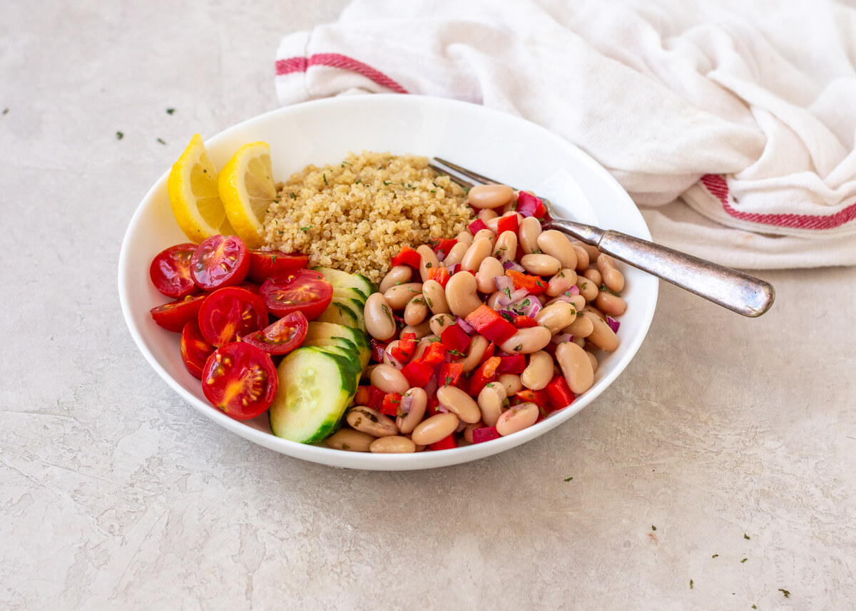 21 Recipe Ideas to Help Manage Your Clients Blood Sugar: Lemony White Bean Quinoa Bowl
