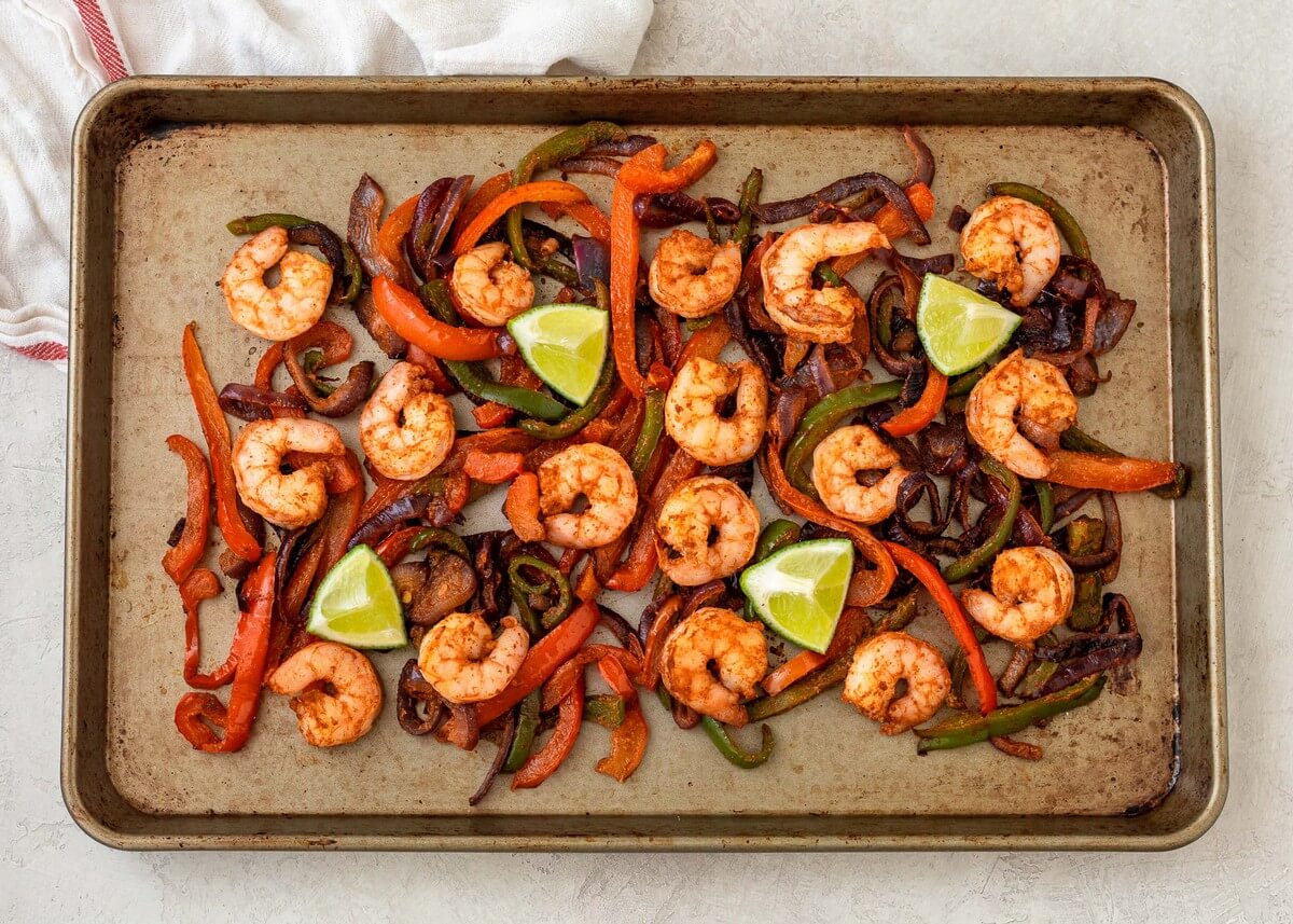 20 Meal Ideas to Help Clients Manage Acne: Sheet Pan Shrimp Fajitas