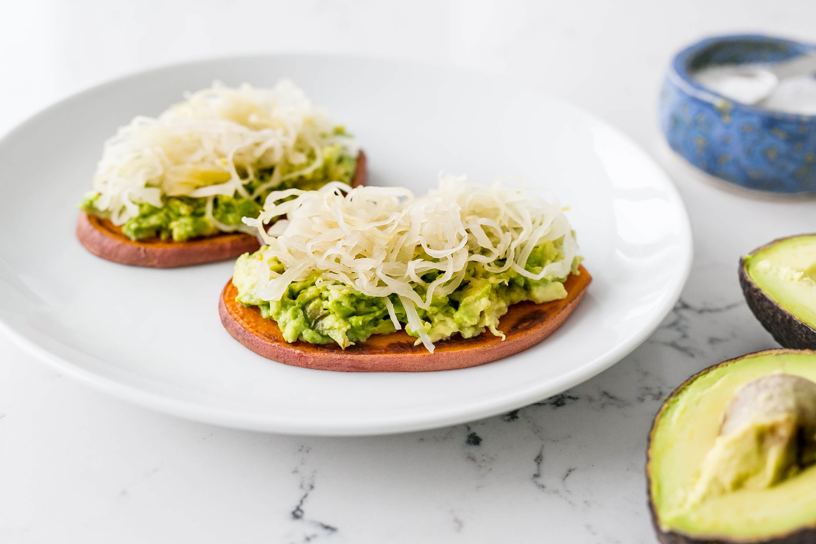 20 Meal Ideas to Help Clients with Eczema: Sweet Potato Toast with Avocado & Sauerkraut