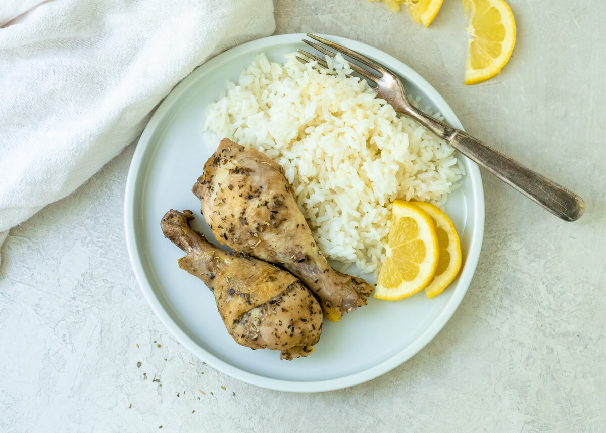 20 Low Oxalate Meals Your Clients Will Love: Lemon Dijon Chicken Drumsticks with Rice