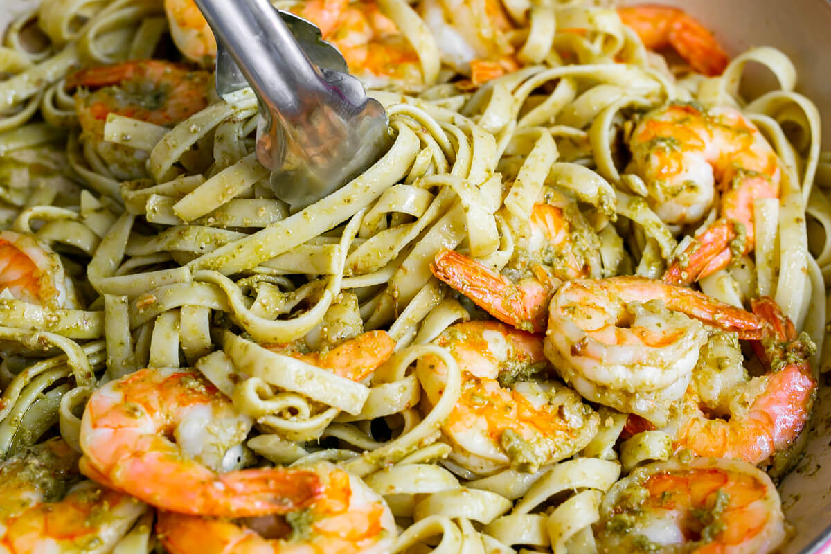 20 Meal Ideas to Support Student-Athletes: Pesto Shrimp Pasta