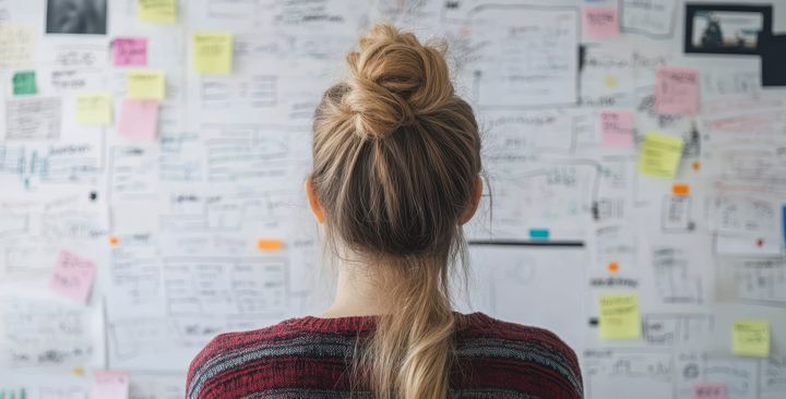Woman looking at a whiteboard.