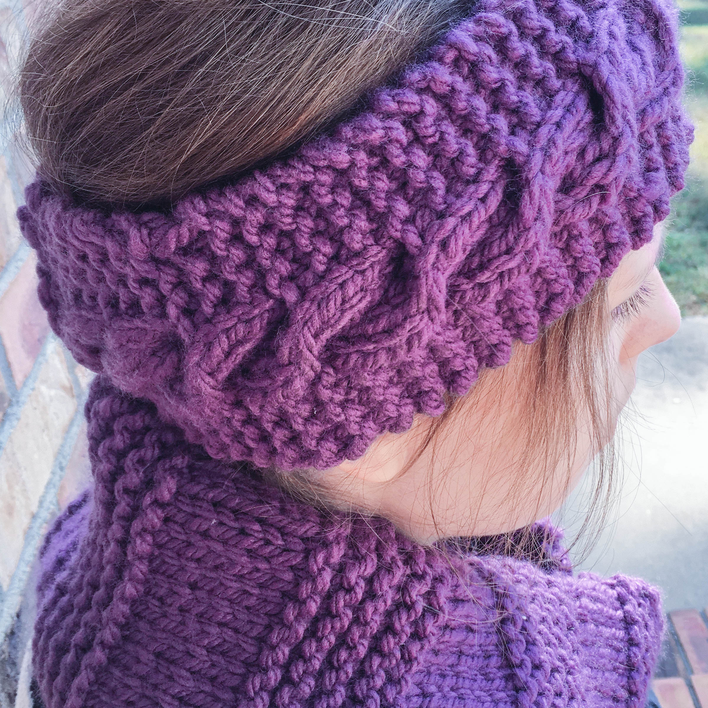 Cabled headband knitted by Cheyanne Perry of “Hospital Princess”