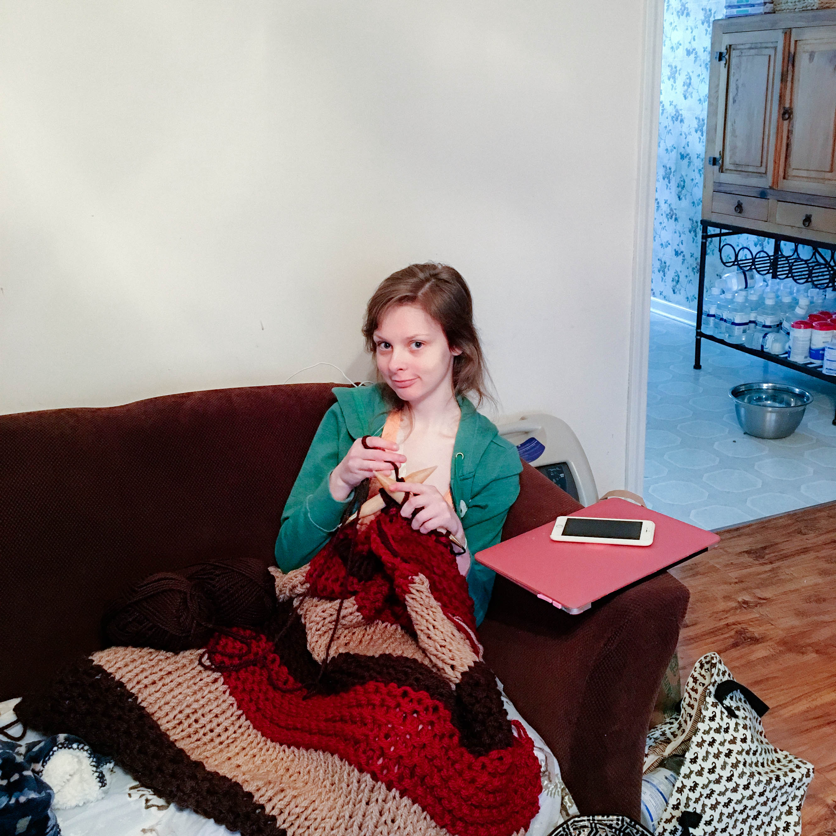 Cheyanne Perry of “Hospital Princess” knitting away all night.