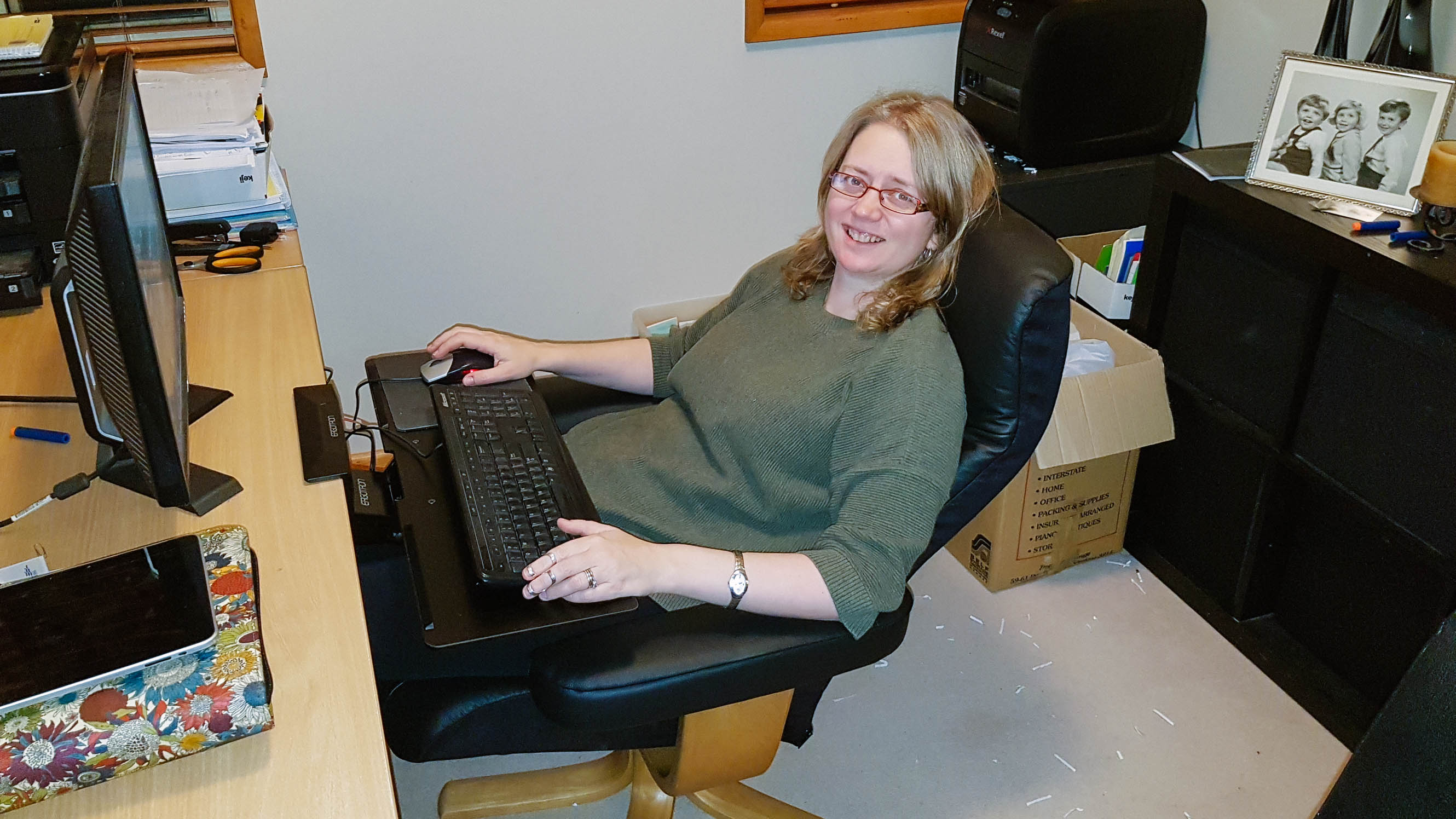 Jayne Bailey at her desk