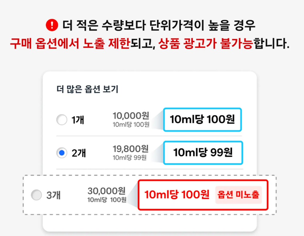 쿠팡 상위노출 구매옵션 노출제한