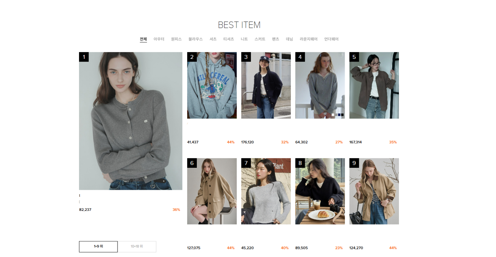 W컨셉 10월 베스트아이템