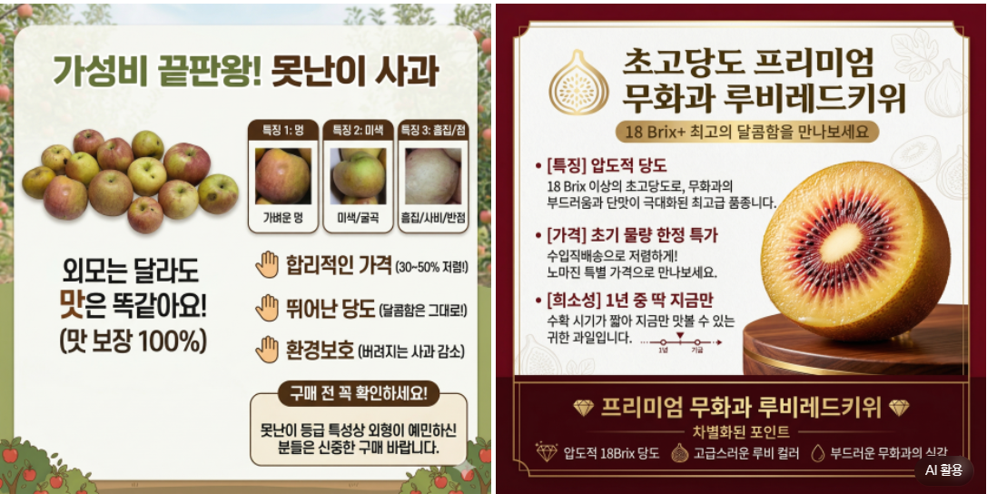 못난이 과일 vs 프리미엄 과일 상세페이지 예시