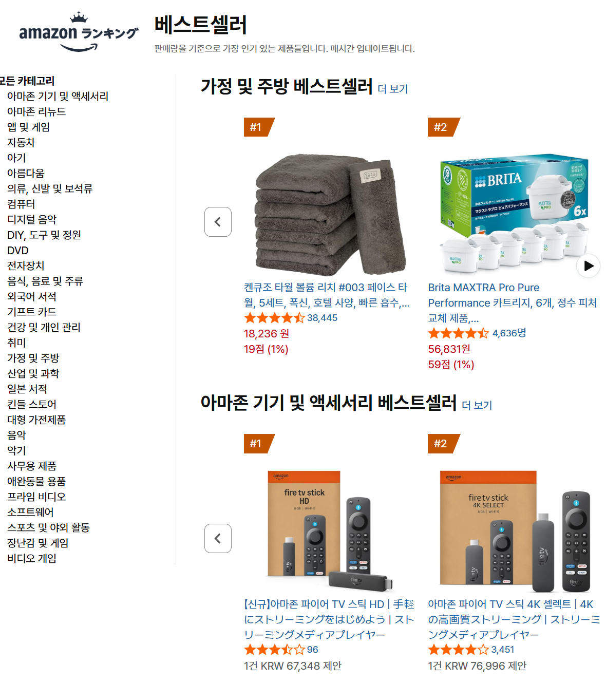 아마존 재팬 베스트셀러 카테고리