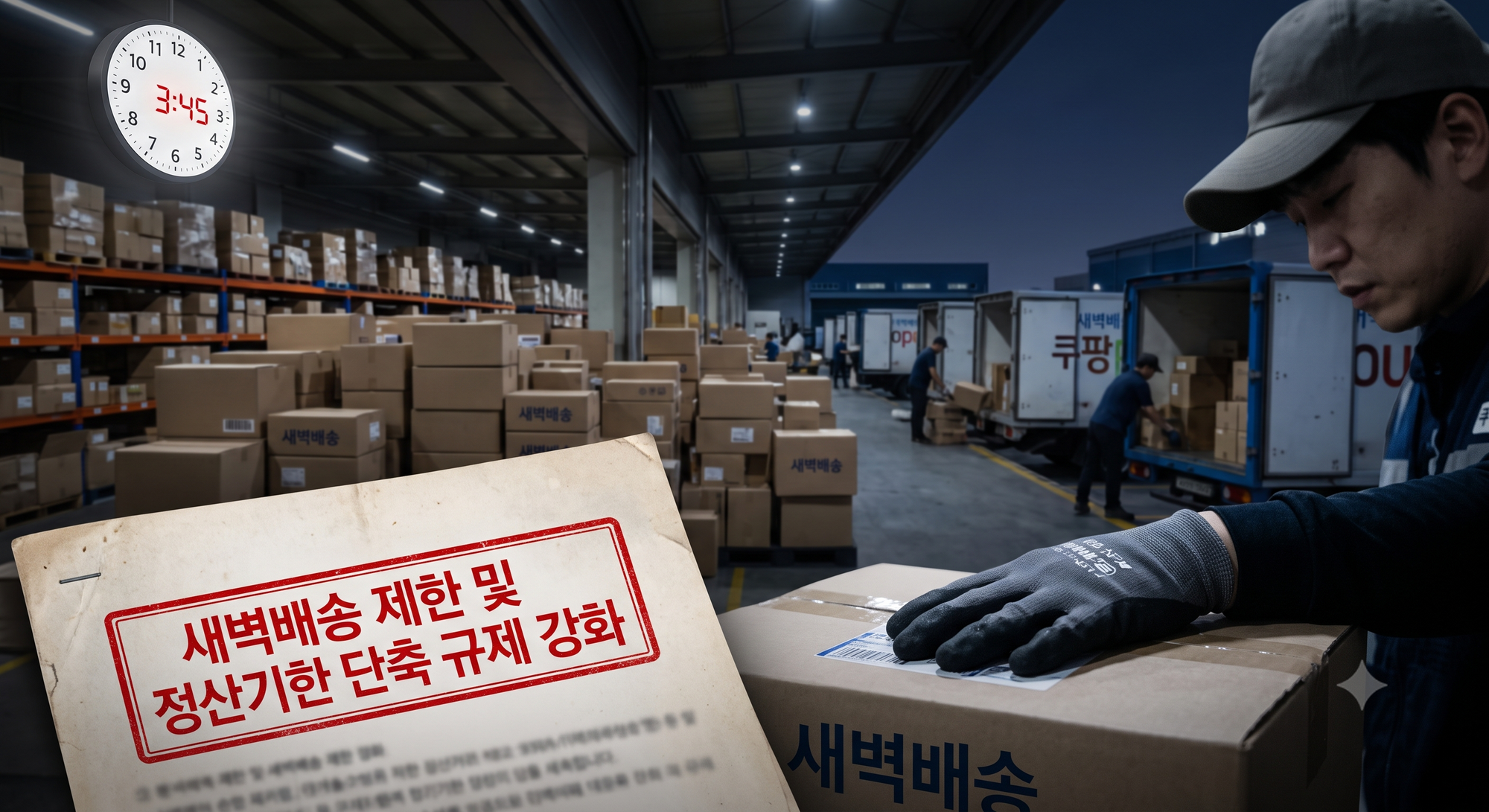 새벽배송 제한 및 정산기한 단축 이미지(AI 활용이미지) 새벽배송 제한 및 정산기한 단축 이미지(AI 활용이미지)