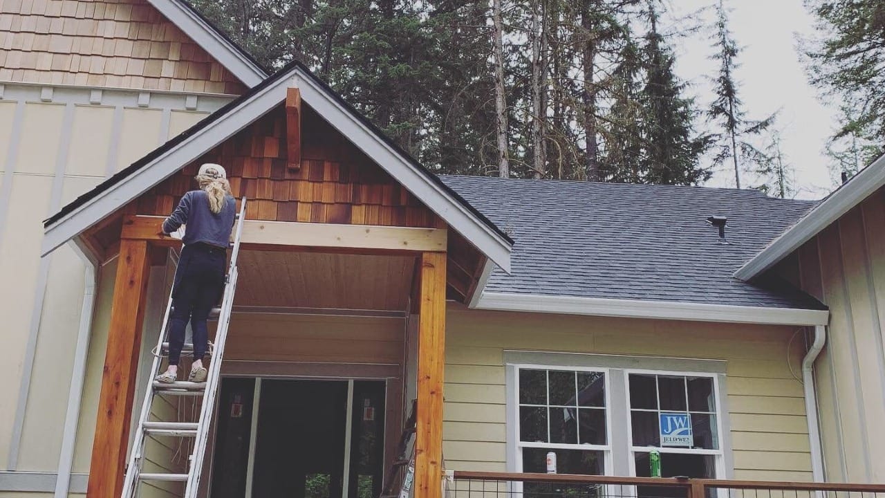 A person on a ladder