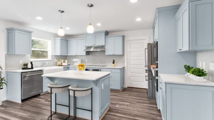 Kitchen with blue asthetic