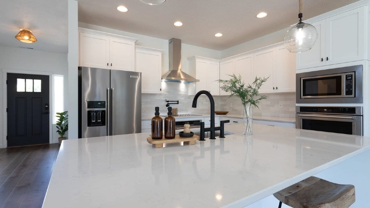 A kitchen with a massive island