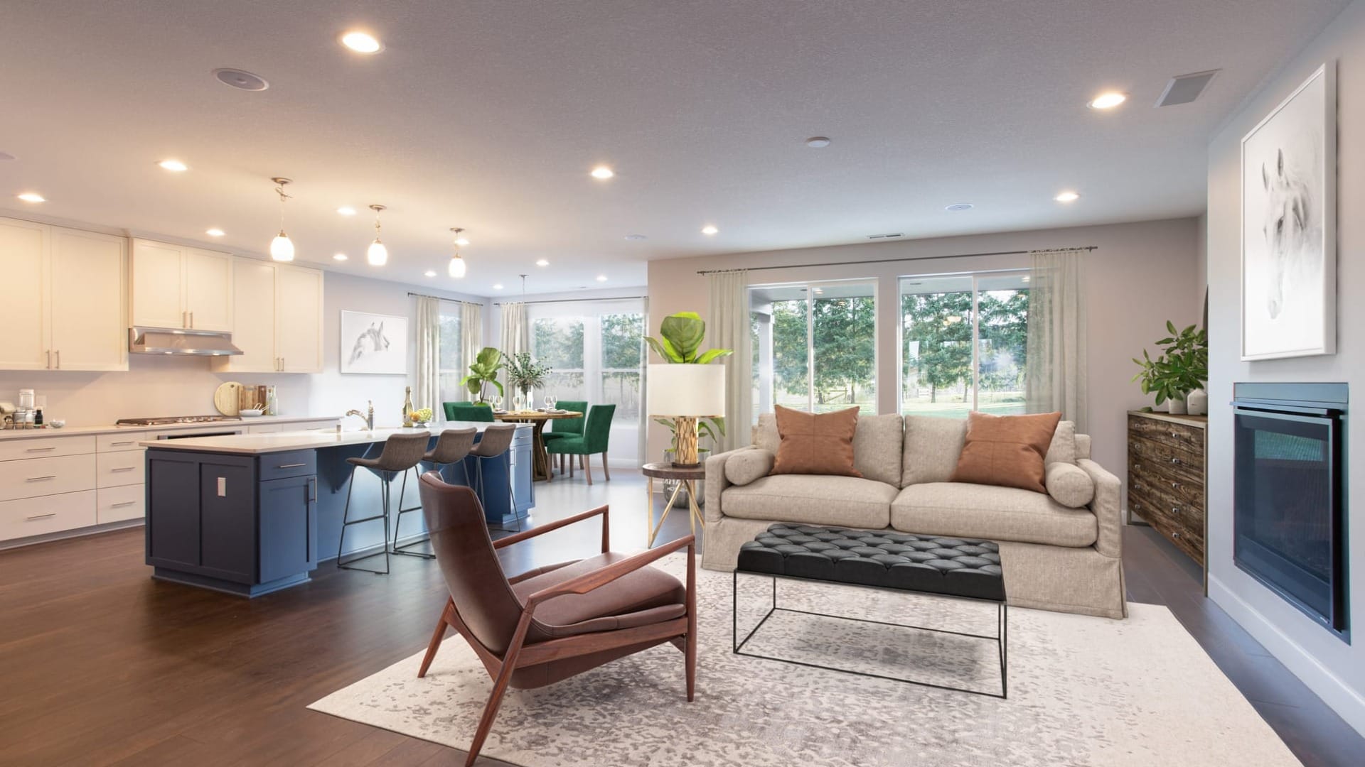 A living room with a ton of seating