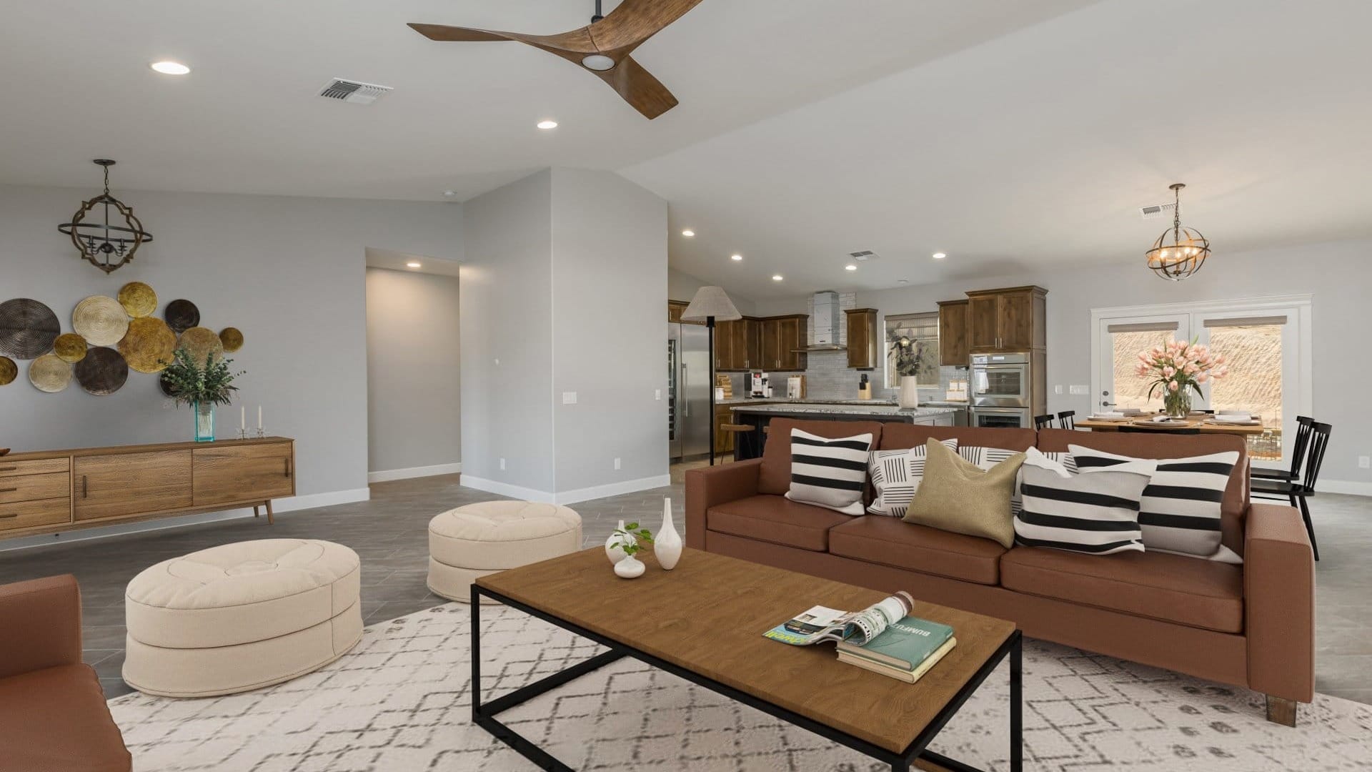 Living room with a kitchen in the backround