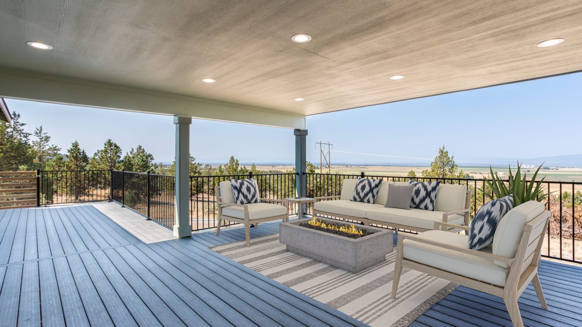 A large purch with a seating area