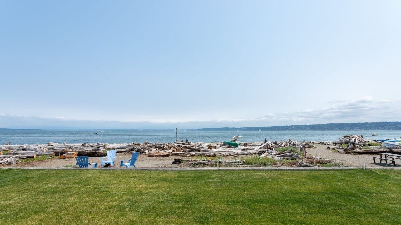 A beach view with the ocean
