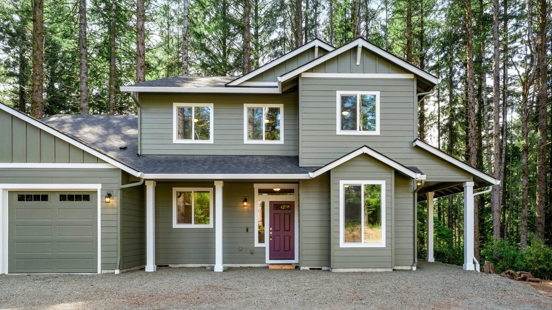 A house in the woods painted with green paint