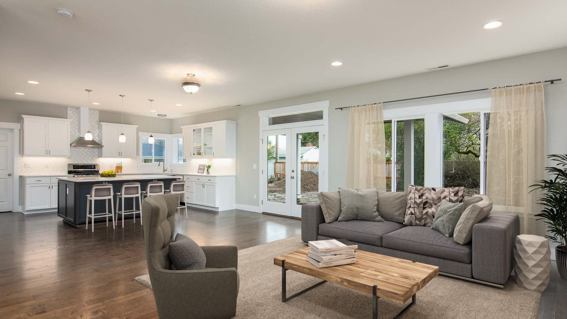 A living room and kitchen