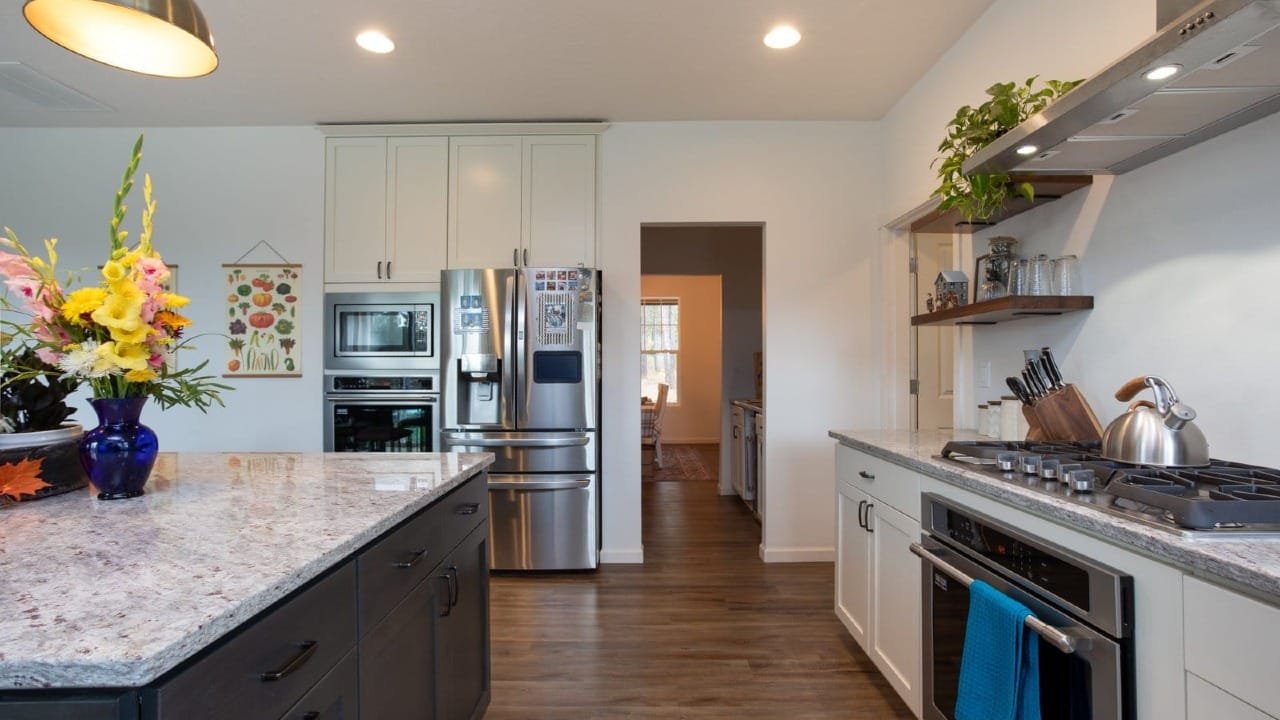 Kitchen with off white and grey asthetic