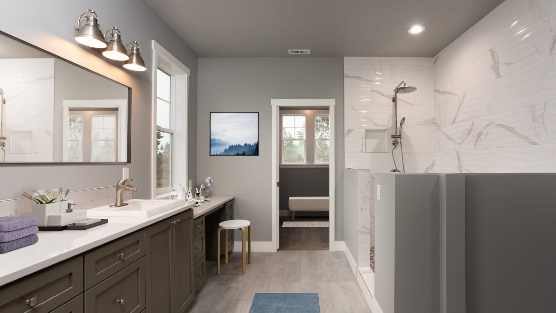 A bathroom with a nice shower