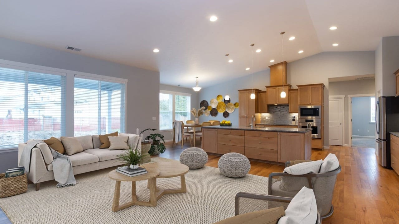 A living room with a bunch of seating