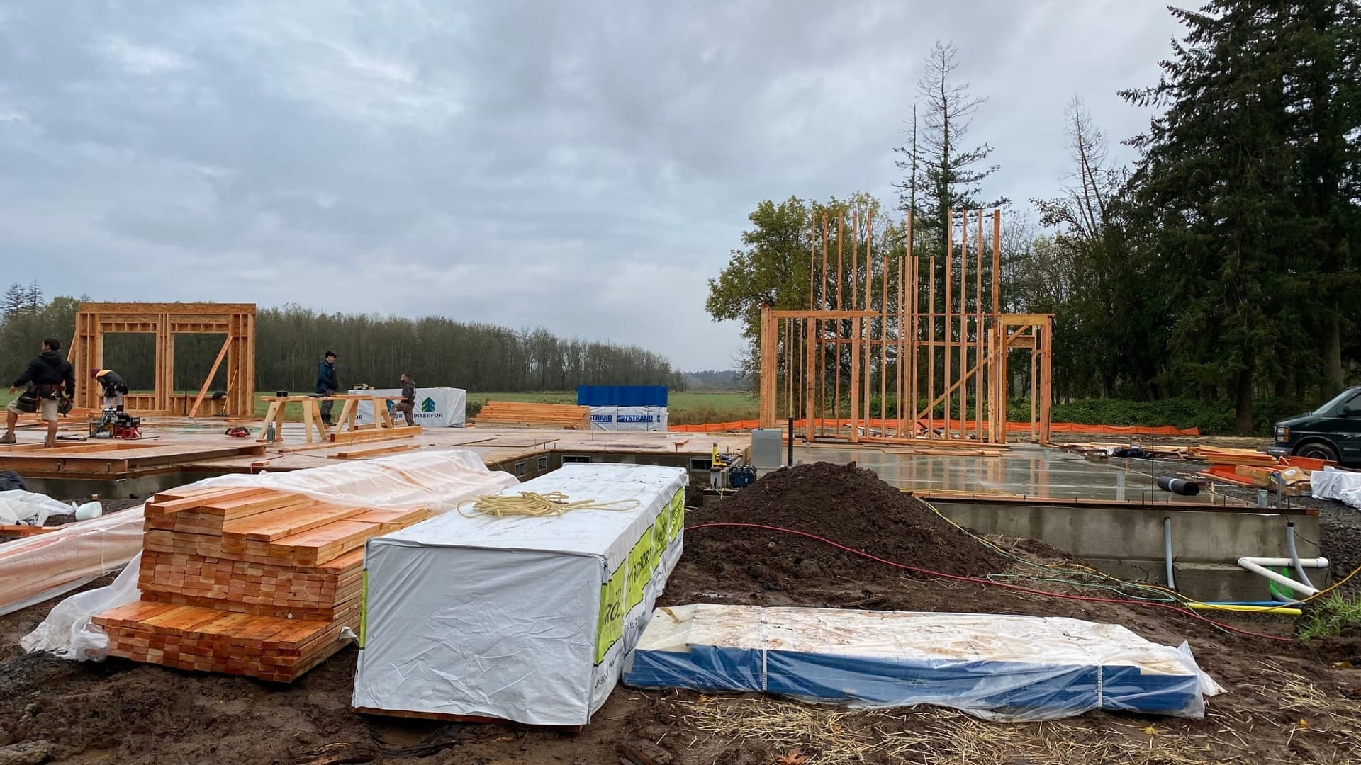 A foundation of a house that is being built