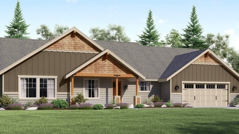 Custom home with green siding