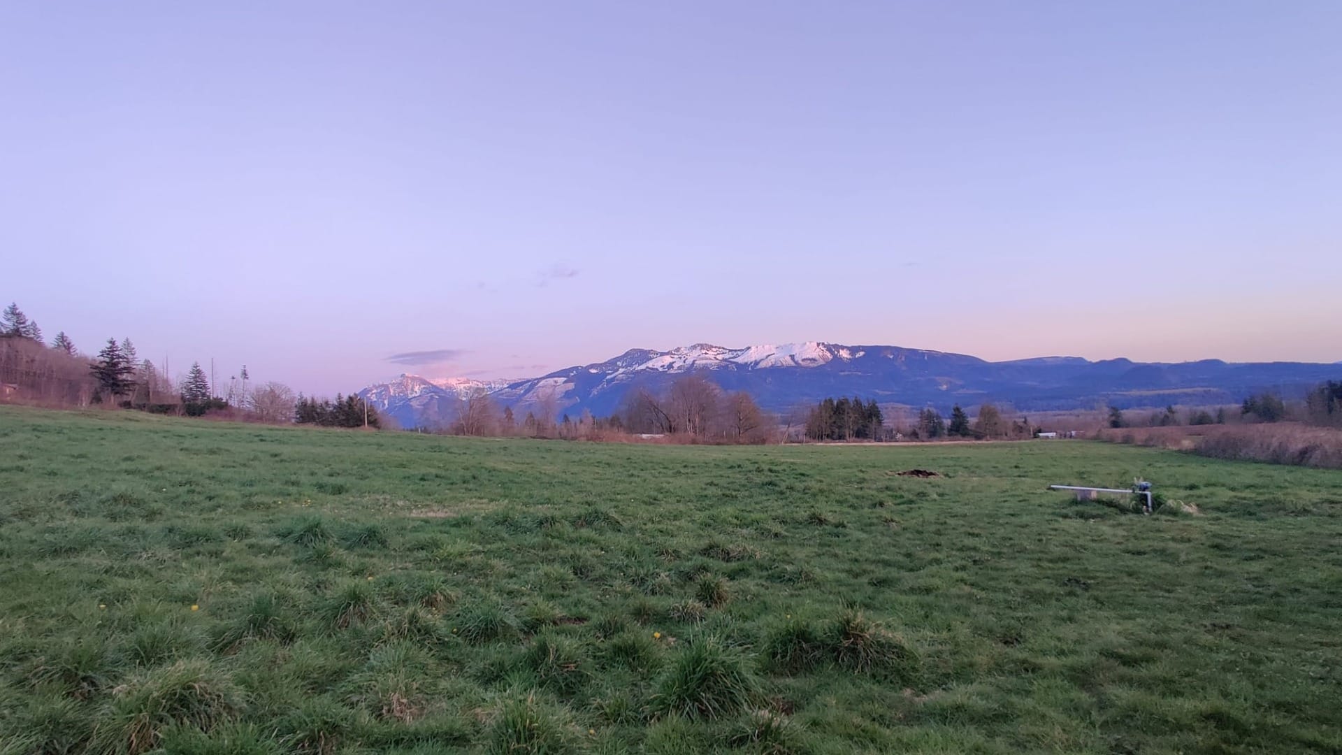 A mountain in the distance seen from a field