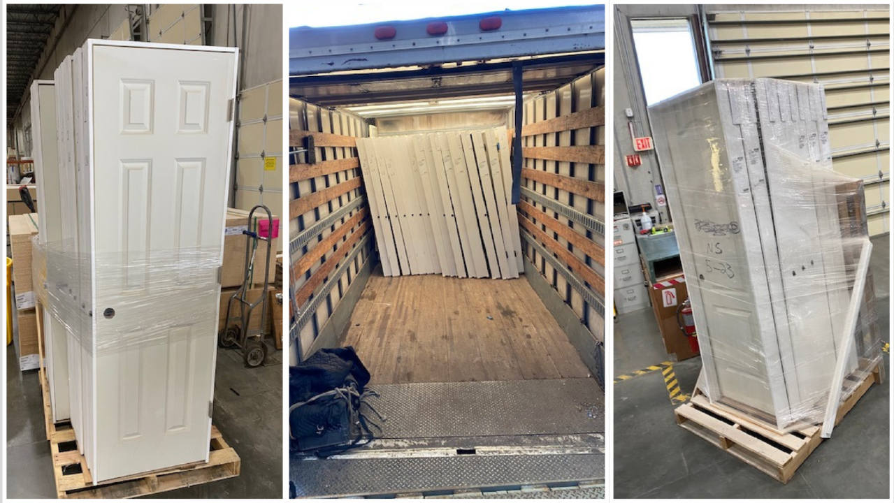 A bunch of doors ready to be shipped out