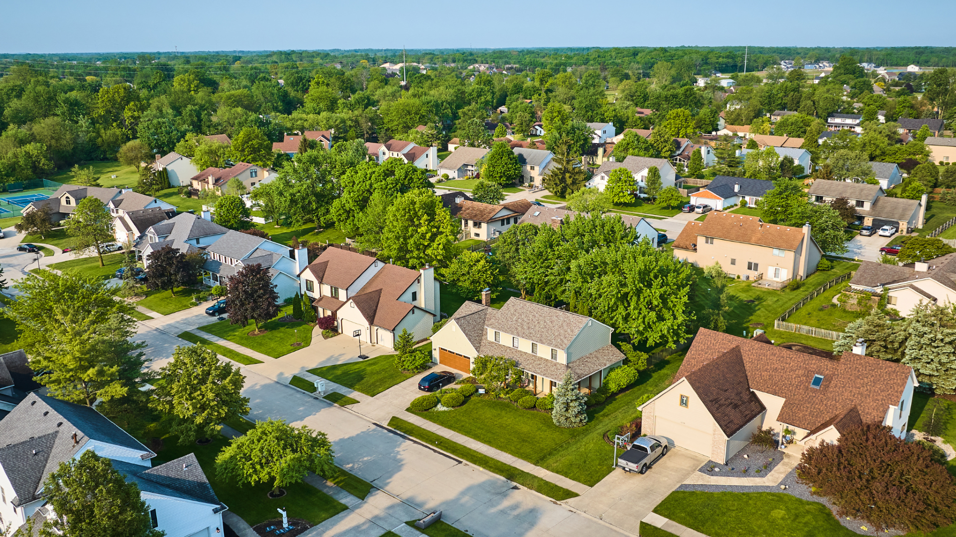 An urban neighborhood with a ton of houses around