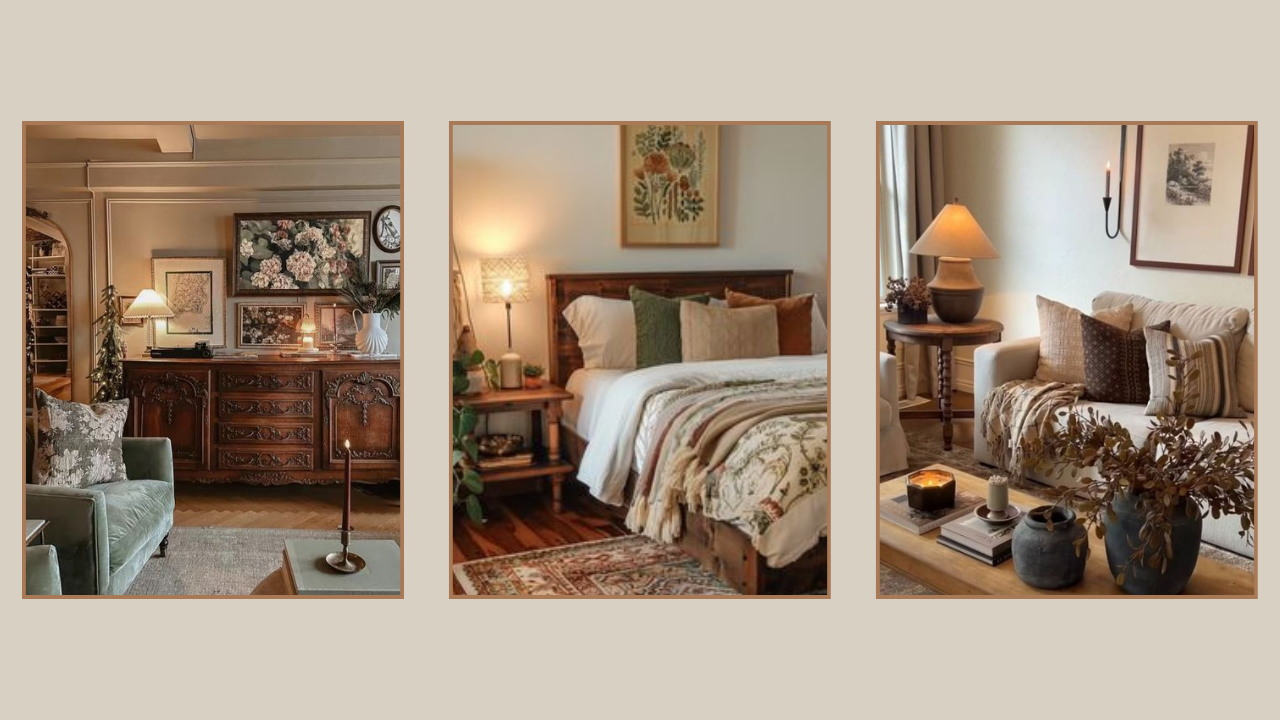 A bunch of different rooms with fall decorations in them