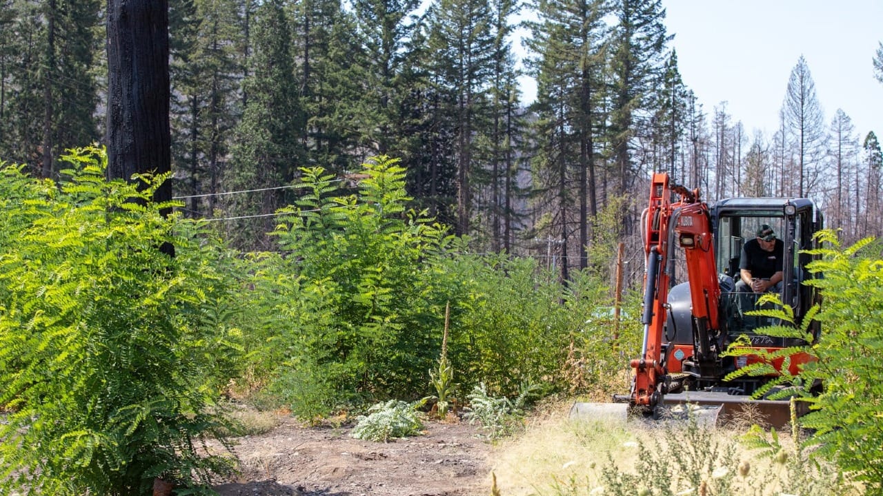 A backhough digging up some dirt