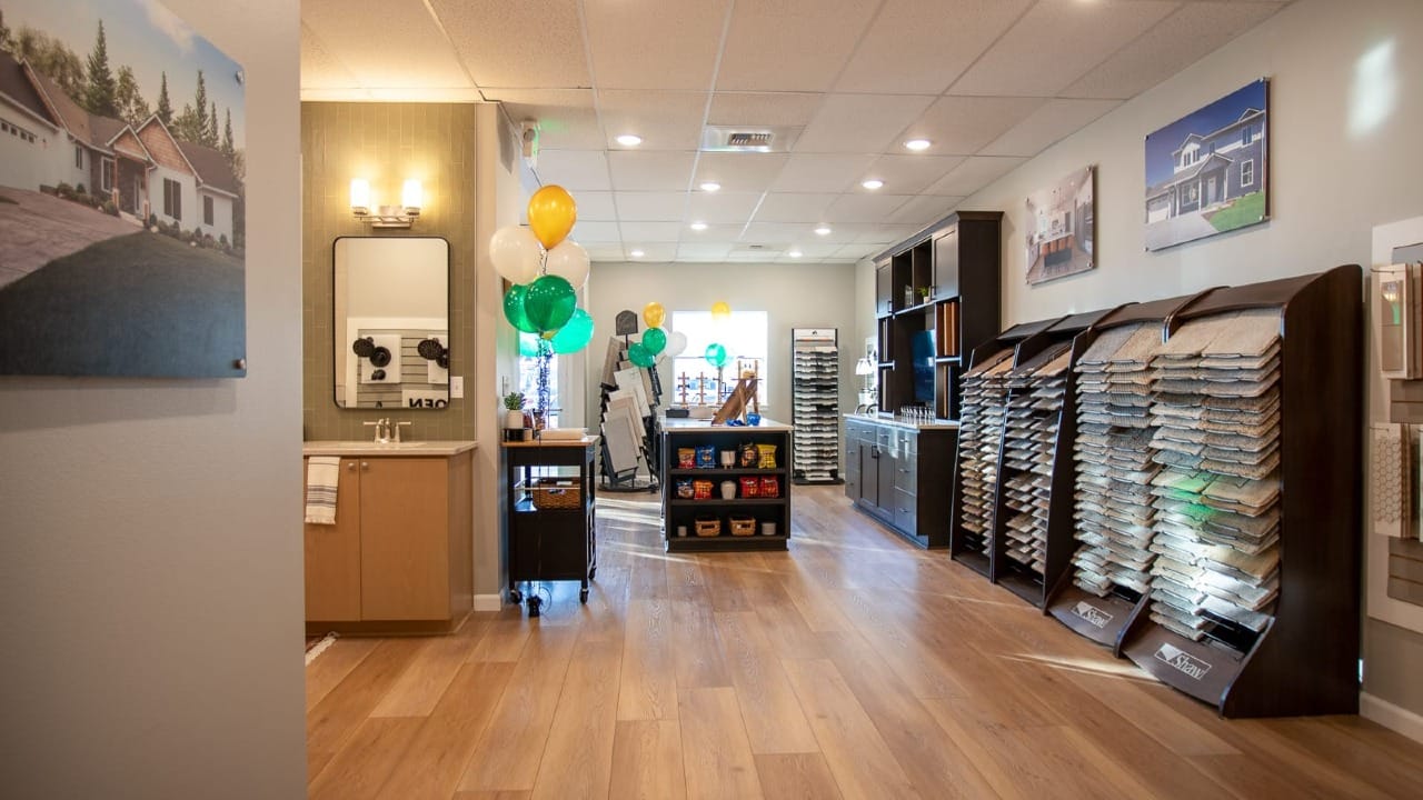 A room with designs for all sorts of building material