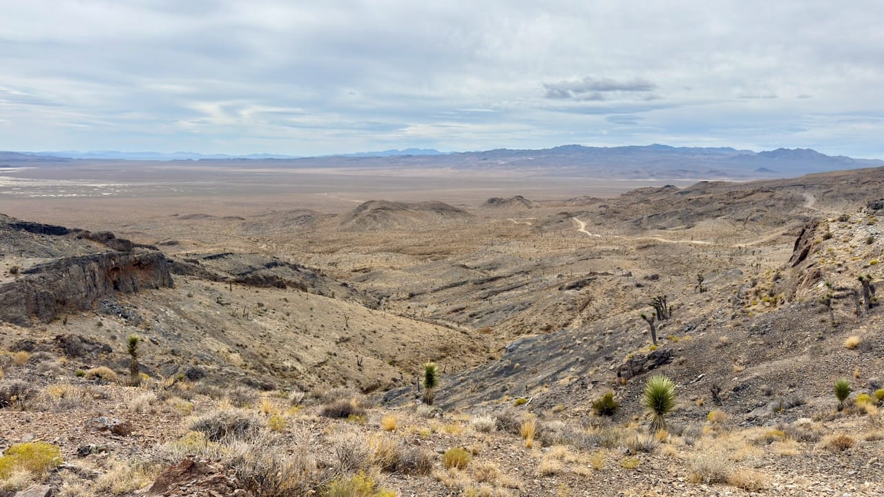 Looking from the ridge line of the Cuprite Hills. The only thing this view is missing are 100' transmission towers, but don't worry, the Nevada Greenlink is about to fix that. The road to the right is the new pad construction road.
