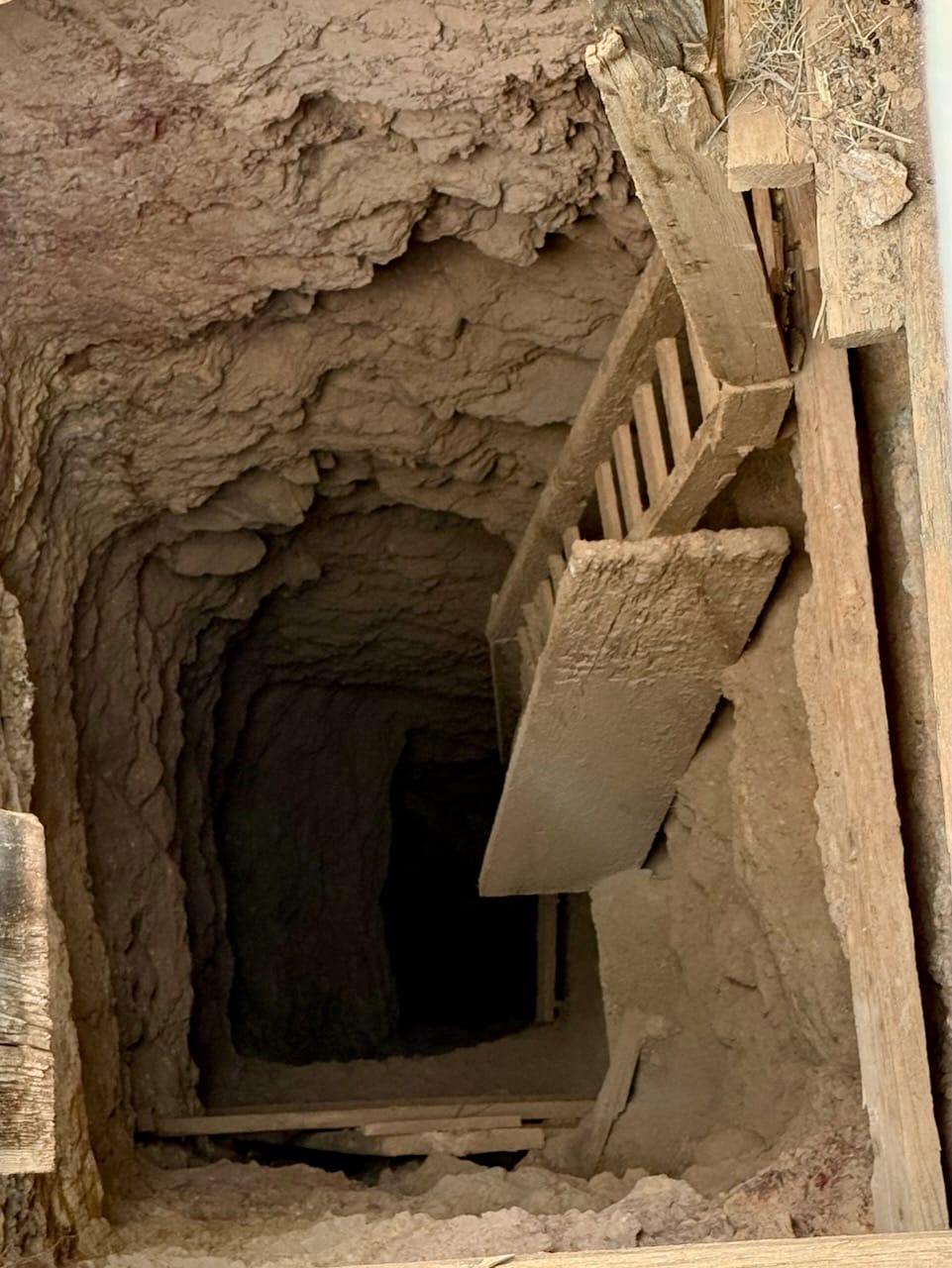 Looking down a shaft at the Tri-Metallic Mine. A rock drop put it around 250-300 feet deep.