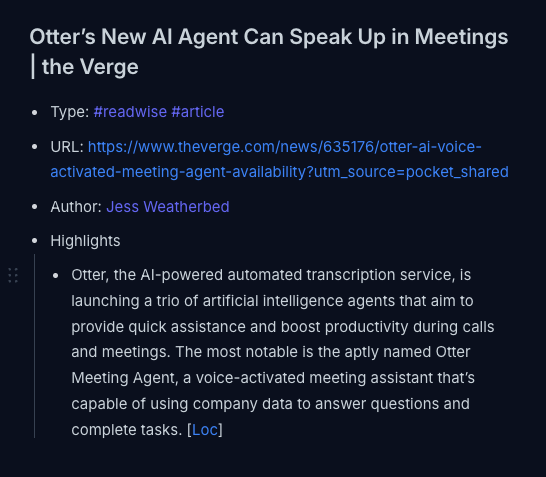 Example of synced notes from Readwise