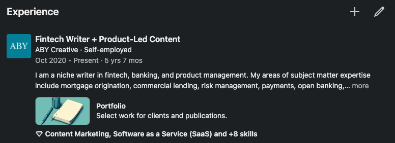 Screenshot of LinkedIn Experience section