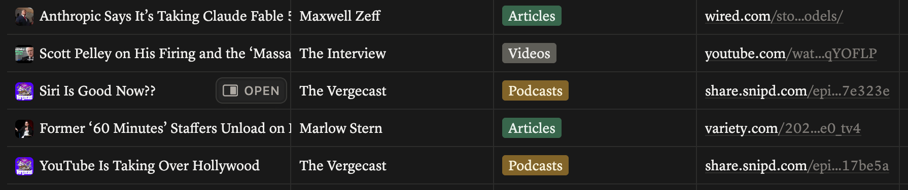 Screenshot of Readwise Syncs in Notion